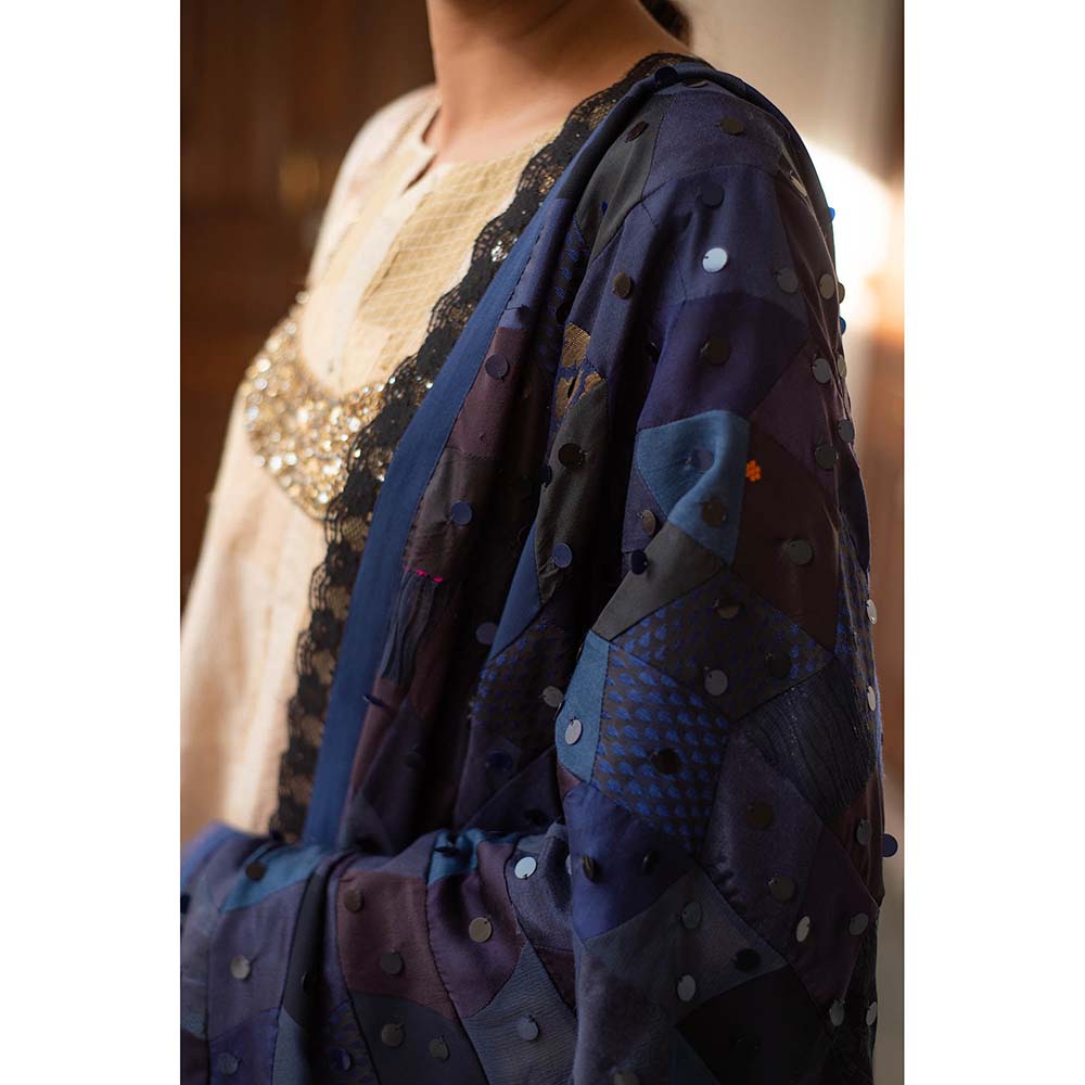 PRIYANKA RAAJIV Iola - Navy Blue Upcycled Patchwork Dupatta