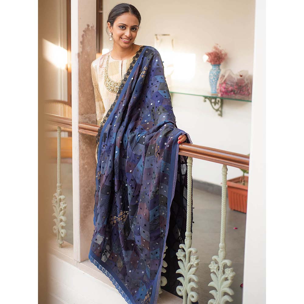 PRIYANKA RAAJIV Iola - Navy Blue Upcycled Patchwork Dupatta
