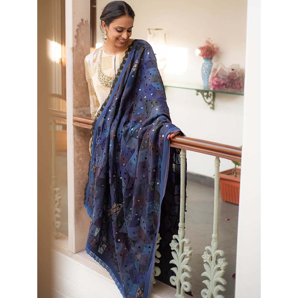 PRIYANKA RAAJIV Iola - Navy Blue Upcycled Patchwork Dupatta
