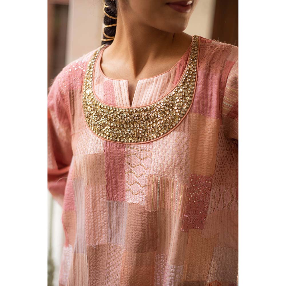 PRIYANKA RAAJIV Senara - Pink Upcycled Patchwork Kurta (Set of 2)