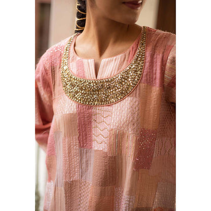 PRIYANKA RAAJIV Senara - Pink Upcycled Patchwork Kurta (Set of 2)