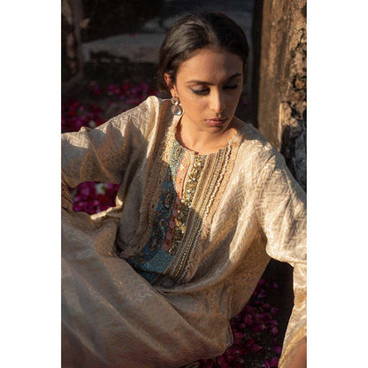 PRIYANKA RAAJIV Yara + Nara - Ivory Upcycled, Embroidered Kurta with Silk Pants (Set of 2)