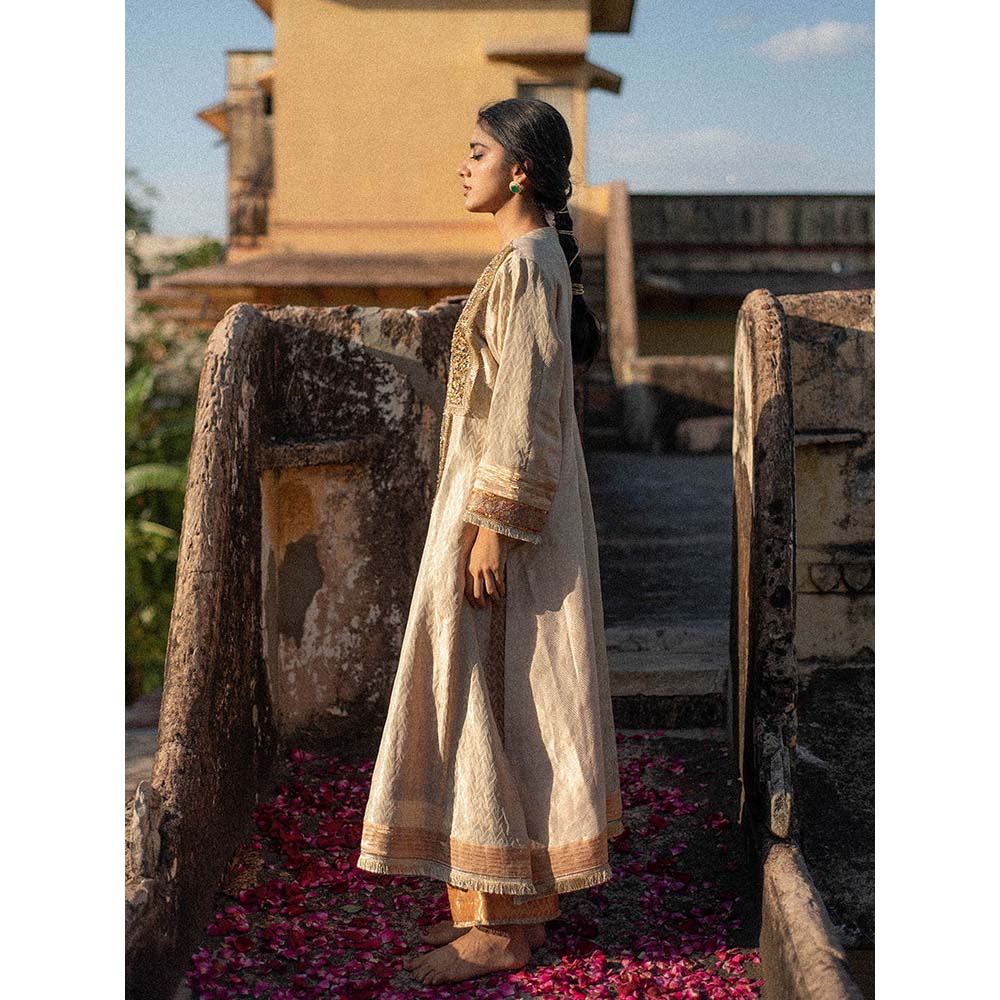 PRIYANKA RAAJIV Miharu + Rafa - Ivory Upcycled, Embroidered Kurta with Silk Pants (Set of 2)