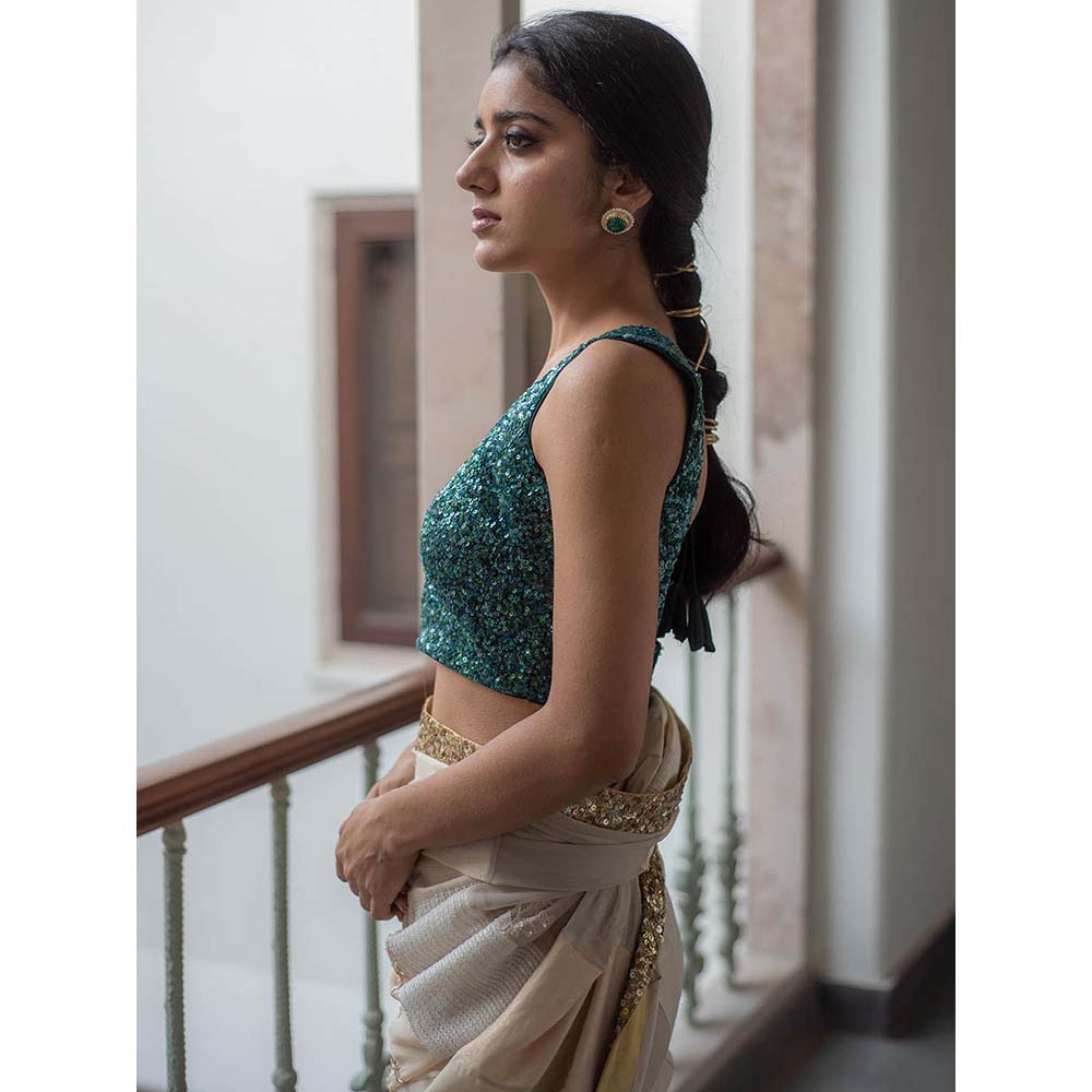 PRIYANKA RAAJIV Niamh - Teal Green Handembroidered Blouse