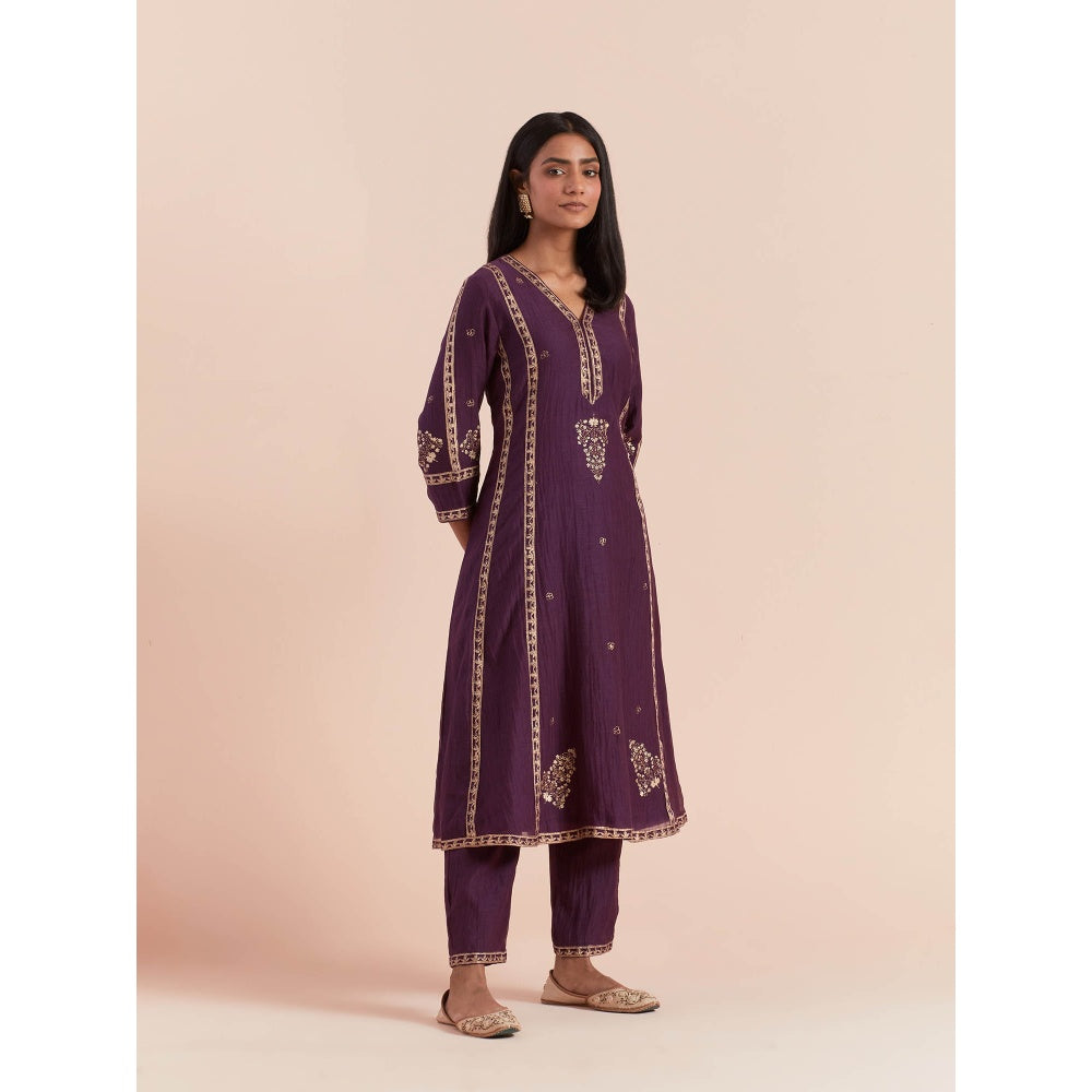Priya Chaudhary Purple Soft Chanderi Kurta with Pants and Dupatta (Set of 3)