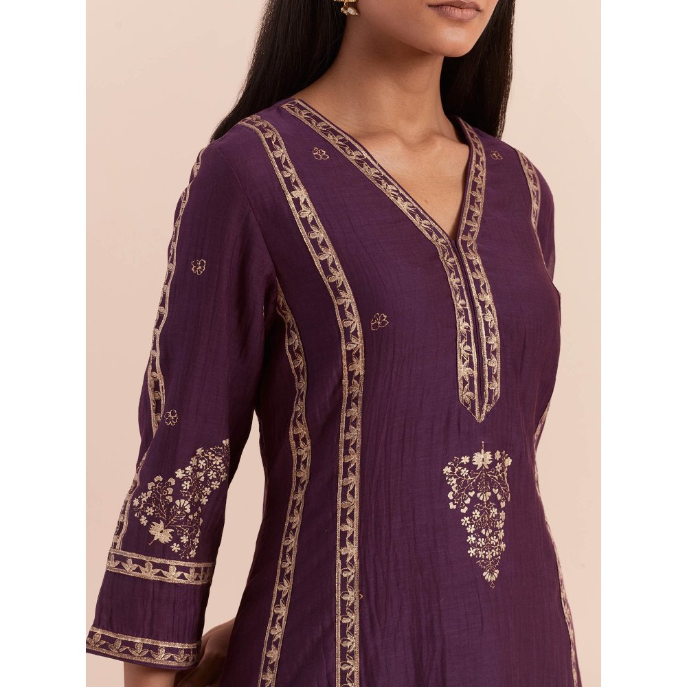Priya Chaudhary Purple Soft Chanderi Kurta with Pants and Dupatta (Set of 3)