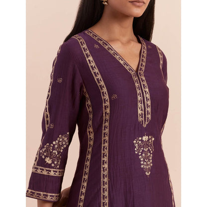 Priya Chaudhary Purple Soft Chanderi Kurta with Pants and Dupatta (Set of 3)