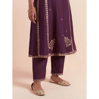 Priya Chaudhary Purple Soft Chanderi Kurta with Pants and Dupatta (Set of 3)