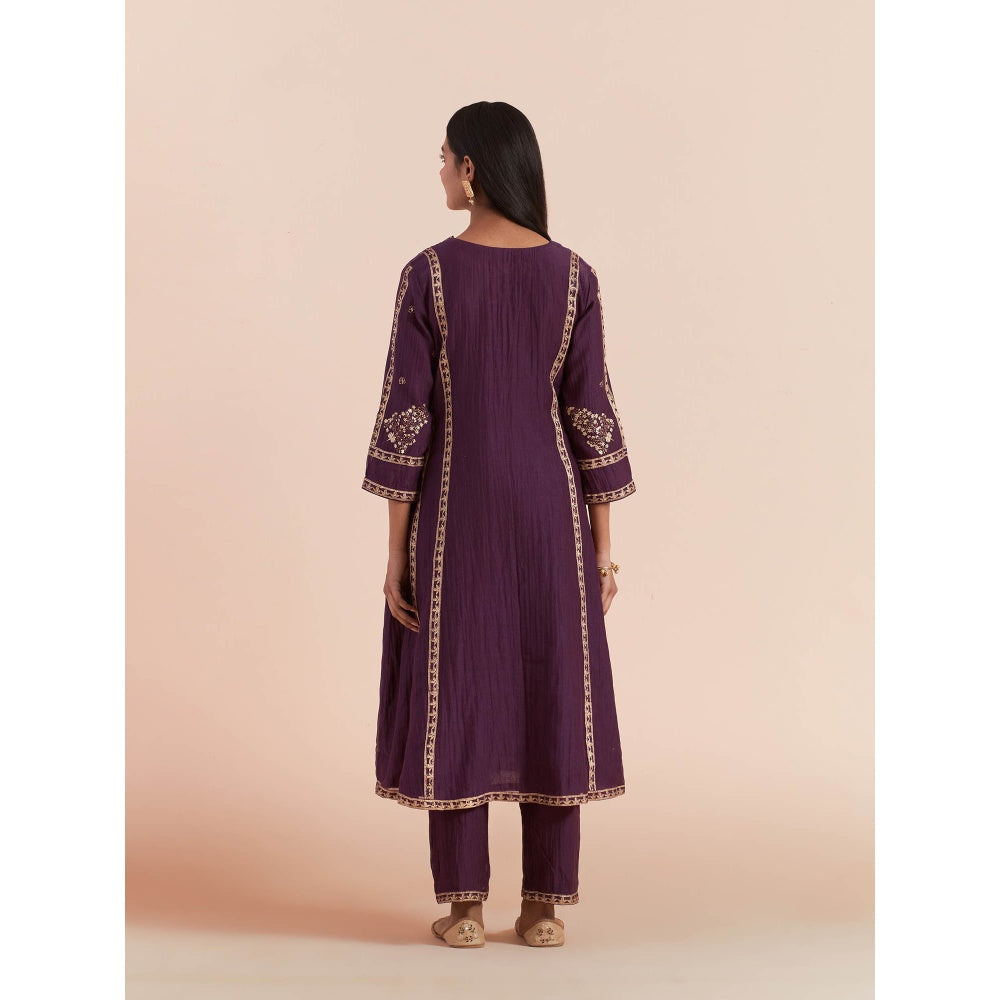 Priya Chaudhary Purple Soft Chanderi Kurta with Pants (Set of 2)