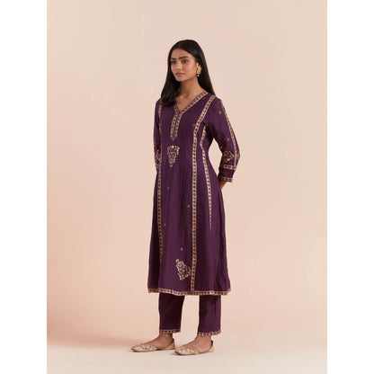Priya Chaudhary Purple Soft Chanderi Kurta with Pants (Set of 2)
