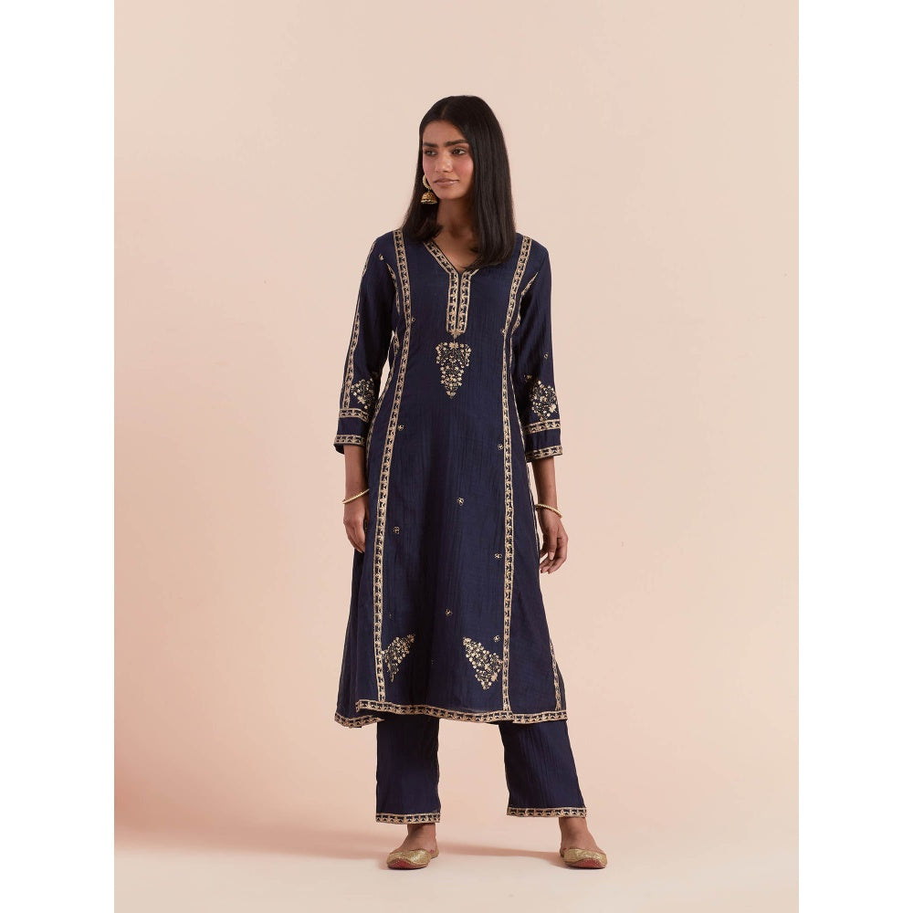 Priya Chaudhary Blue Soft Chanderi Kurta with Pants and Dupatta (Set of 3)