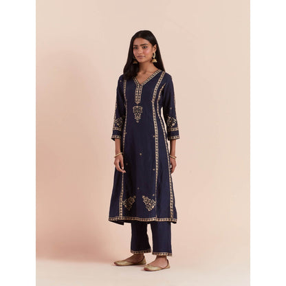 Priya Chaudhary Blue Soft Chanderi Kurta with Pants and Dupatta (Set of 3)