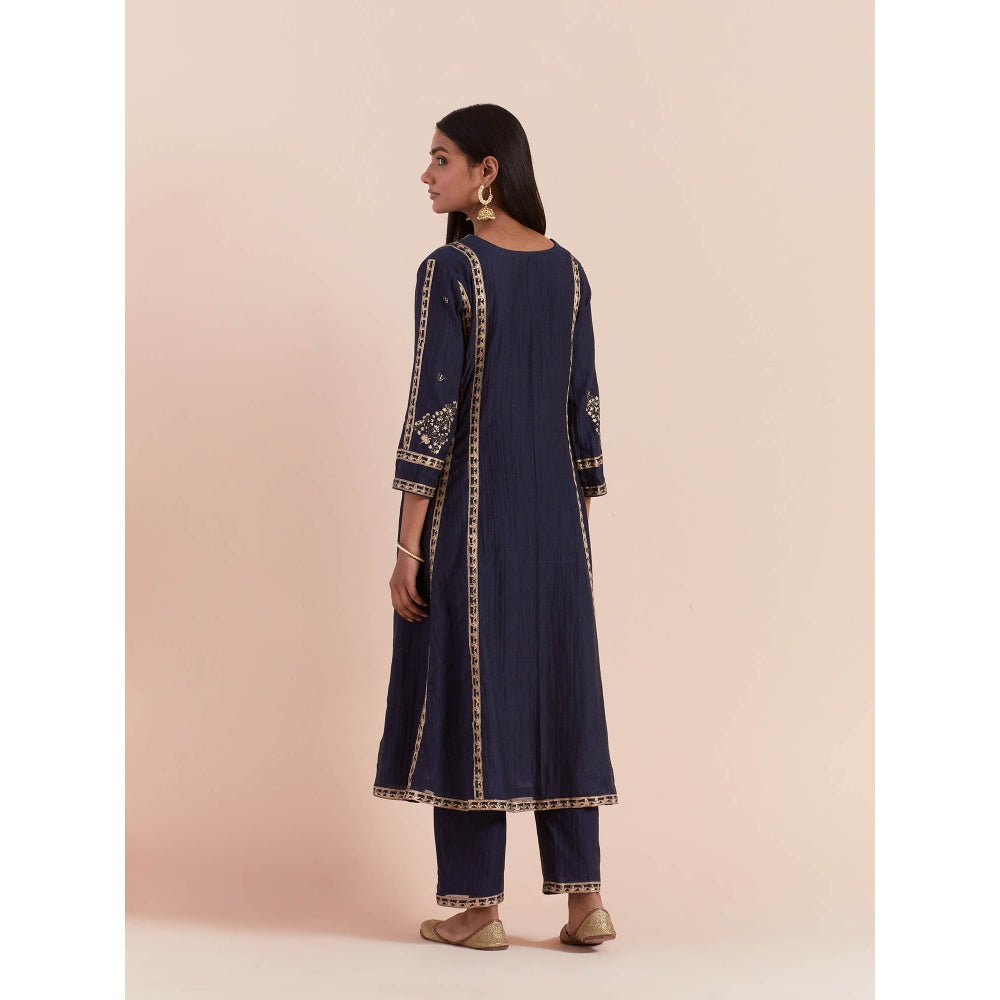 Priya Chaudhary Blue Soft Chanderi Kurta with Pants (Set of 2)