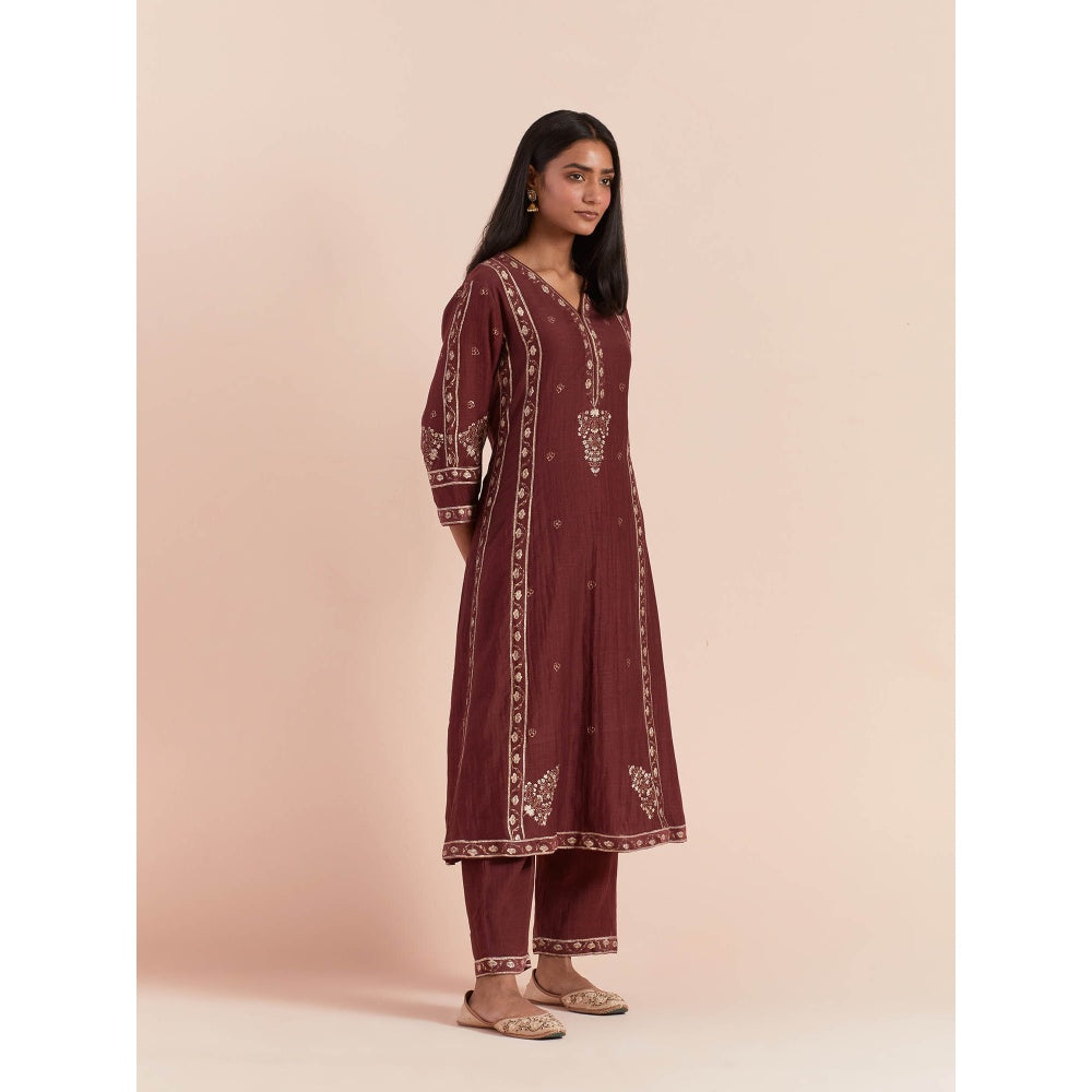 Priya Chaudhary Red Soft Chanderi Kurta with Pants (Set of 2)