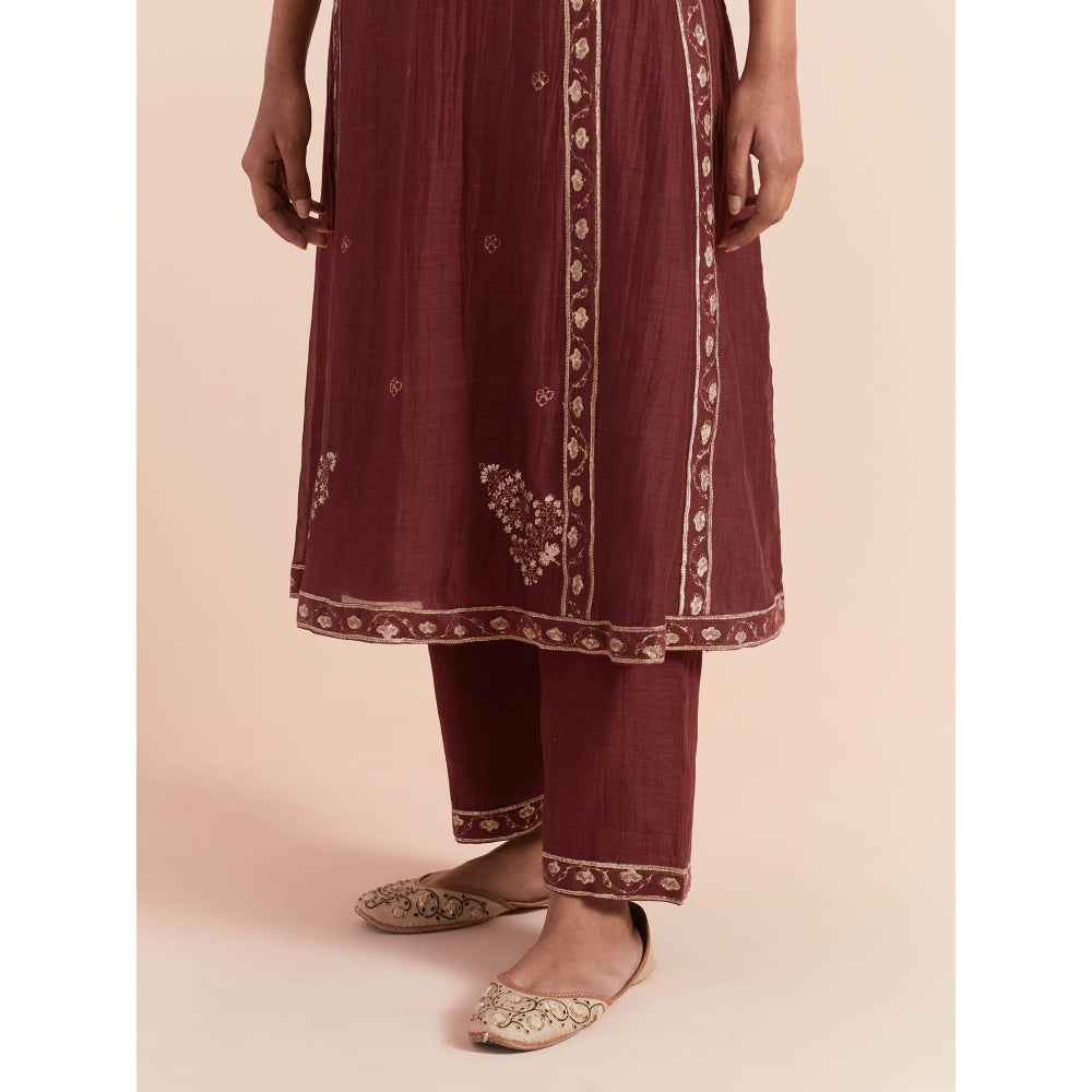 Priya Chaudhary Red Soft Chanderi Kurta with Pants (Set of 2)