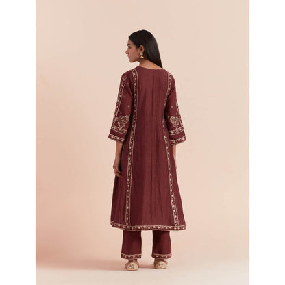 Priya Chaudhary Red Soft Chanderi Kurta with Pants (Set of 2)
