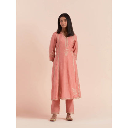 Priya Chaudhary Peach Soft Chanderi Kurta with Pants (Set of 2)