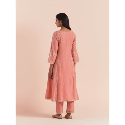 Priya Chaudhary Peach Soft Chanderi Kurta with Pants (Set of 2)
