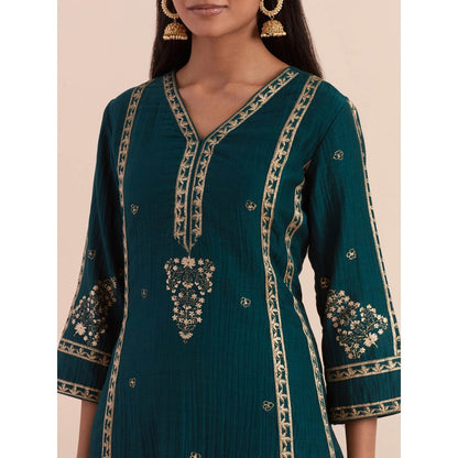 Priya Chaudhary Green Soft Chanderi Kurta with Pants (Set of 2)