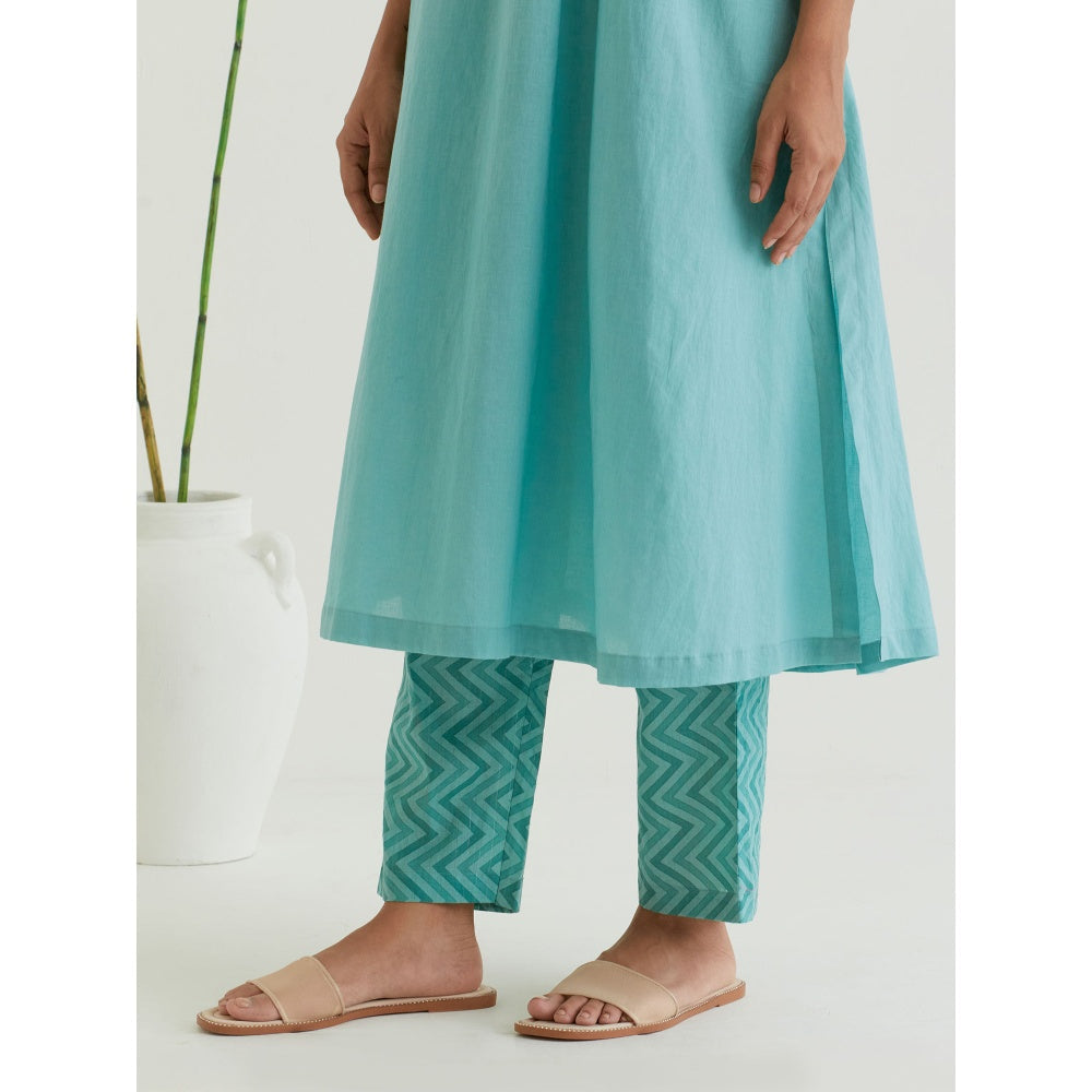 Priya Chaudhary Sea Green Pleated Kurta and Printed Pant (Set of 2)