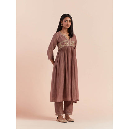 Priya Chaudhary Brown Anarkali Kurta with Pant and Dupatta (Set of 3)