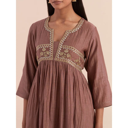 Priya Chaudhary Brown Anarkali Kurta with Pant and Dupatta (Set of 3)