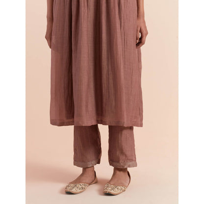 Priya Chaudhary Brown Anarkali Kurta with Pant and Dupatta (Set of 3)