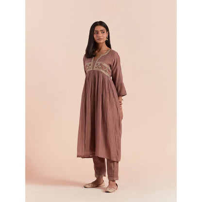 Priya Chaudhary Brown Anarkali Kurta with Pant (Set of 2)