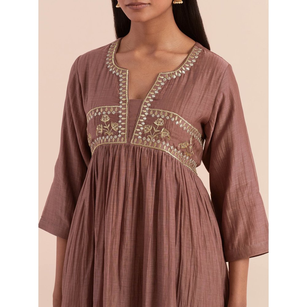 Priya Chaudhary Brown Anarkali Kurta with Pant (Set of 2)