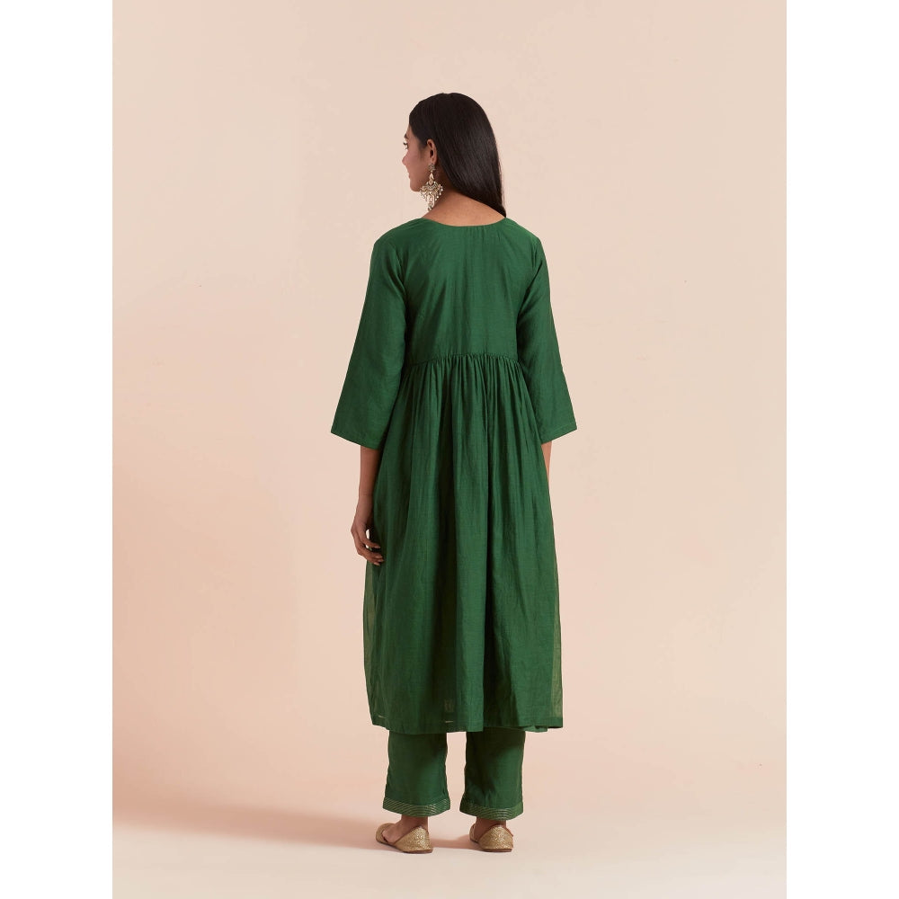 Priya Chaudhary Green Anarkali Kurta with Pant and Dupatta (Set of 3)