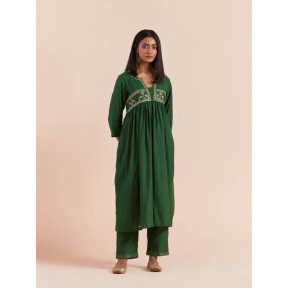 Priya Chaudhary Green Anarkali Kurta with Pant and Dupatta (Set of 3)