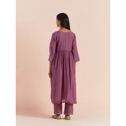 Priya Chaudhary Purple Anarkali Kurta with Pant and Dupatta (Set of 3)