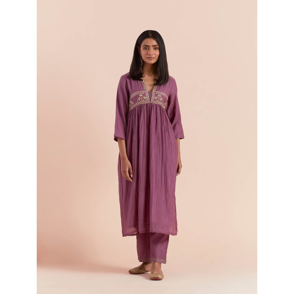 Priya Chaudhary Purple Anarkali Kurta with Pant and Dupatta (Set of 3)