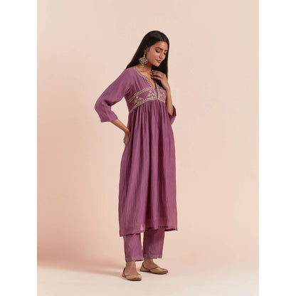 Priya Chaudhary Purple Anarkali Kurta with Pant and Dupatta (Set of 3)