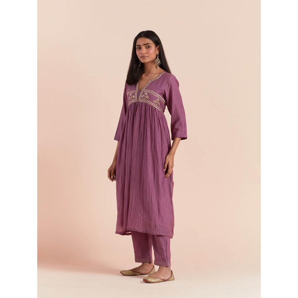Priya Chaudhary Purple Anarkali Kurta with Pant and Dupatta (Set of 3)