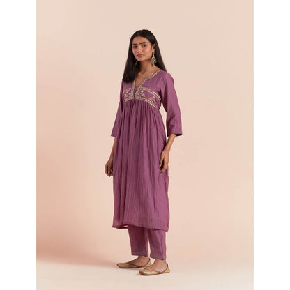 Priya Chaudhary Purple Anarkali Kurta with Pant and Dupatta (Set of 3)