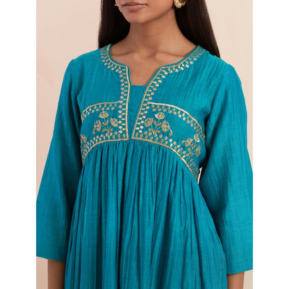 Priya Chaudhary Turquoise Anarkali Kurta with Pant and Dupatta (Set of 3)