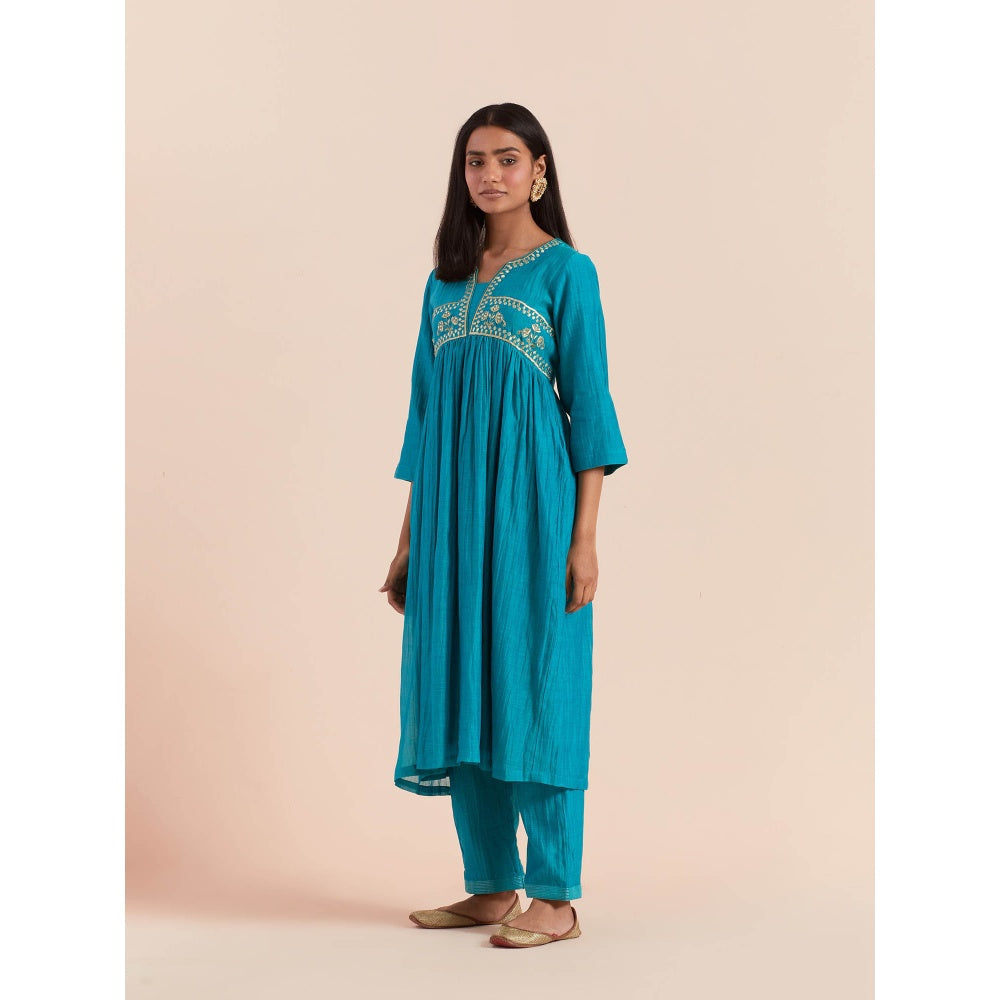 Priya Chaudhary Turquoise Anarkali Kurta with Pant (Set of 2)