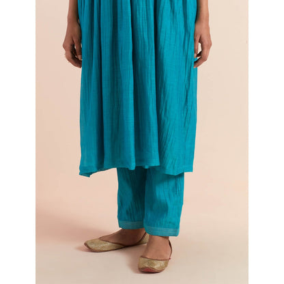 Priya Chaudhary Turquoise Anarkali Kurta with Pant (Set of 2)