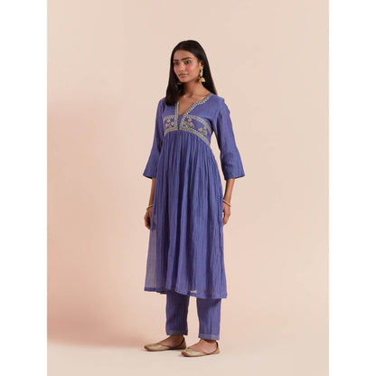 Priya Chaudhary Blue Anarkali Kurta with Pant (Set of 2)