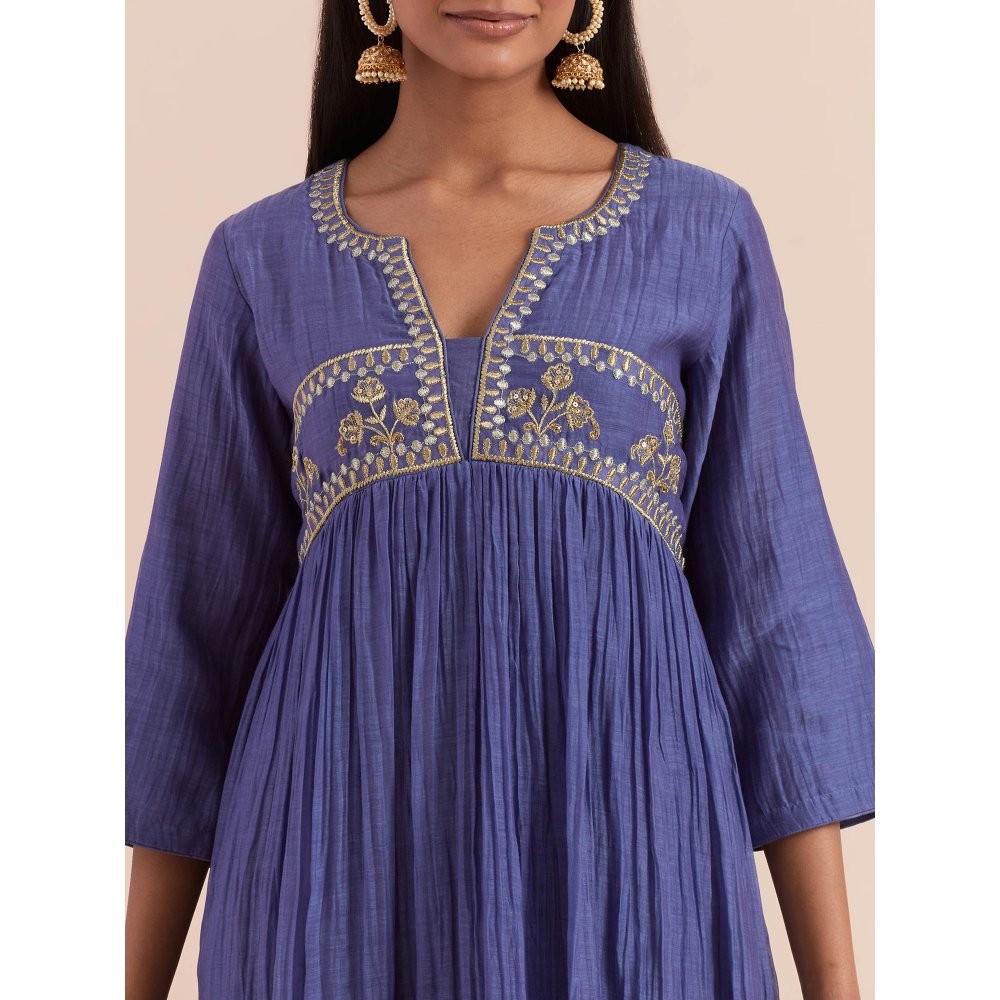 Priya Chaudhary Blue Anarkali Kurta with Pant (Set of 2)
