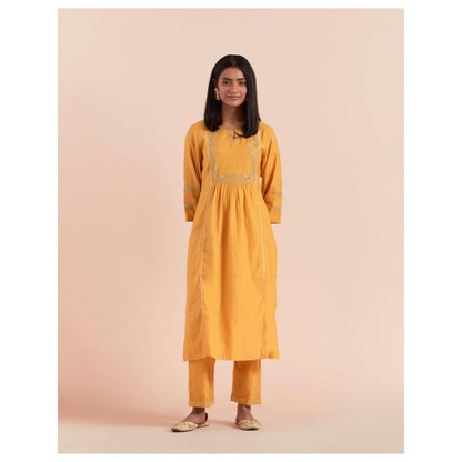 Priya Chaudhary Mustard Embroidered Kurta with Pant (Set of 2)