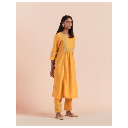 Priya Chaudhary Mustard Embroidered Kurta with Pant (Set of 2)