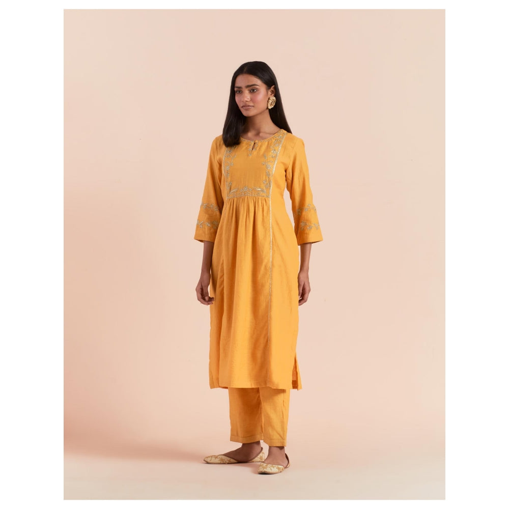 Priya Chaudhary Mustard Embroidered Kurta with Pant (Set of 2)