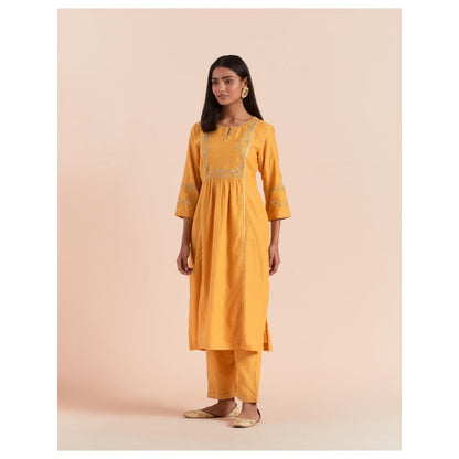 Priya Chaudhary Mustard Embroidered Kurta with Pant (Set of 2)