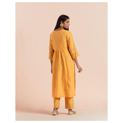 Priya Chaudhary Mustard Embroidered Kurta with Pant (Set of 2)