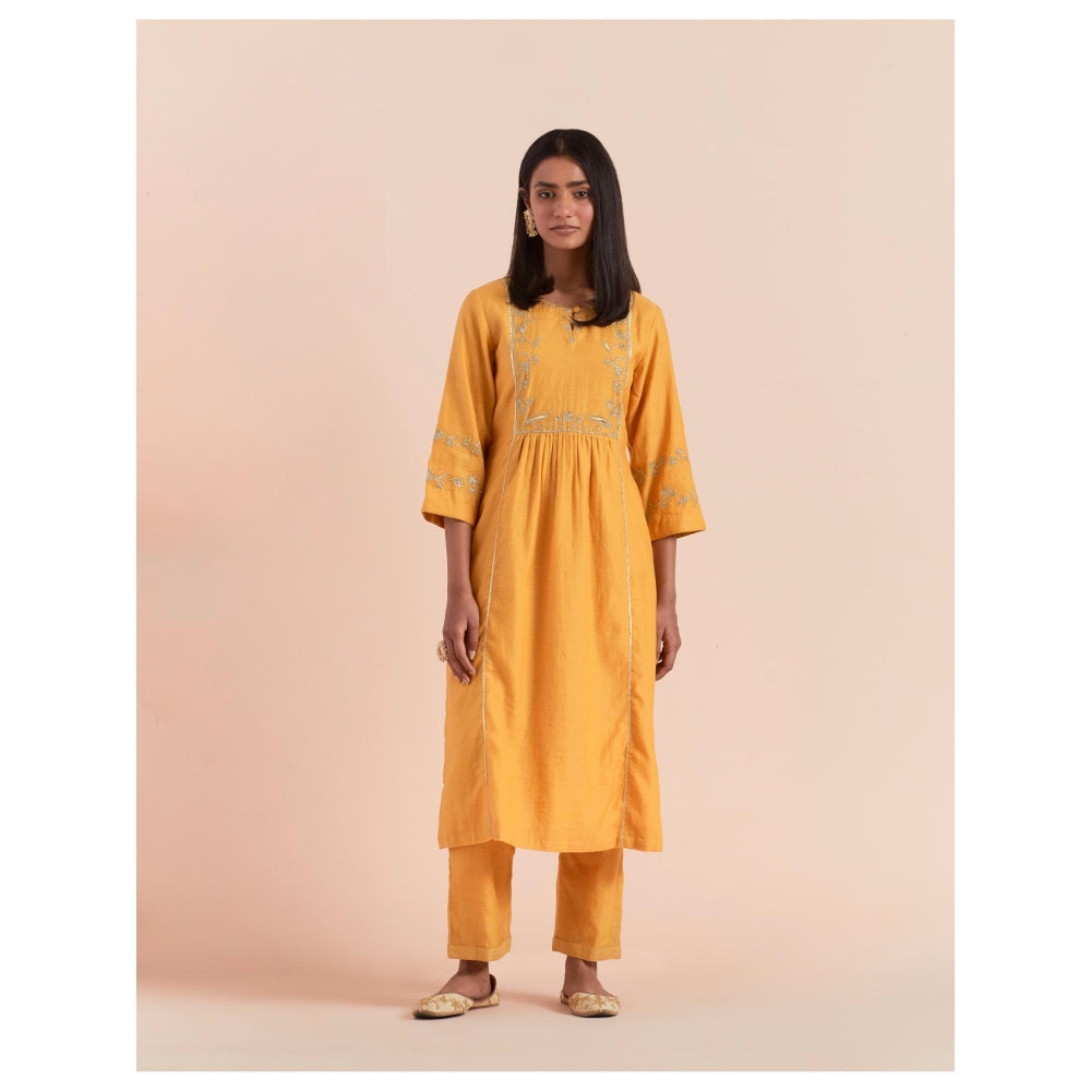 Priya Chaudhary Mustard Embroidered Kurta