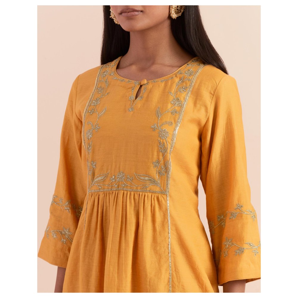 Priya Chaudhary Mustard Embroidered Kurta