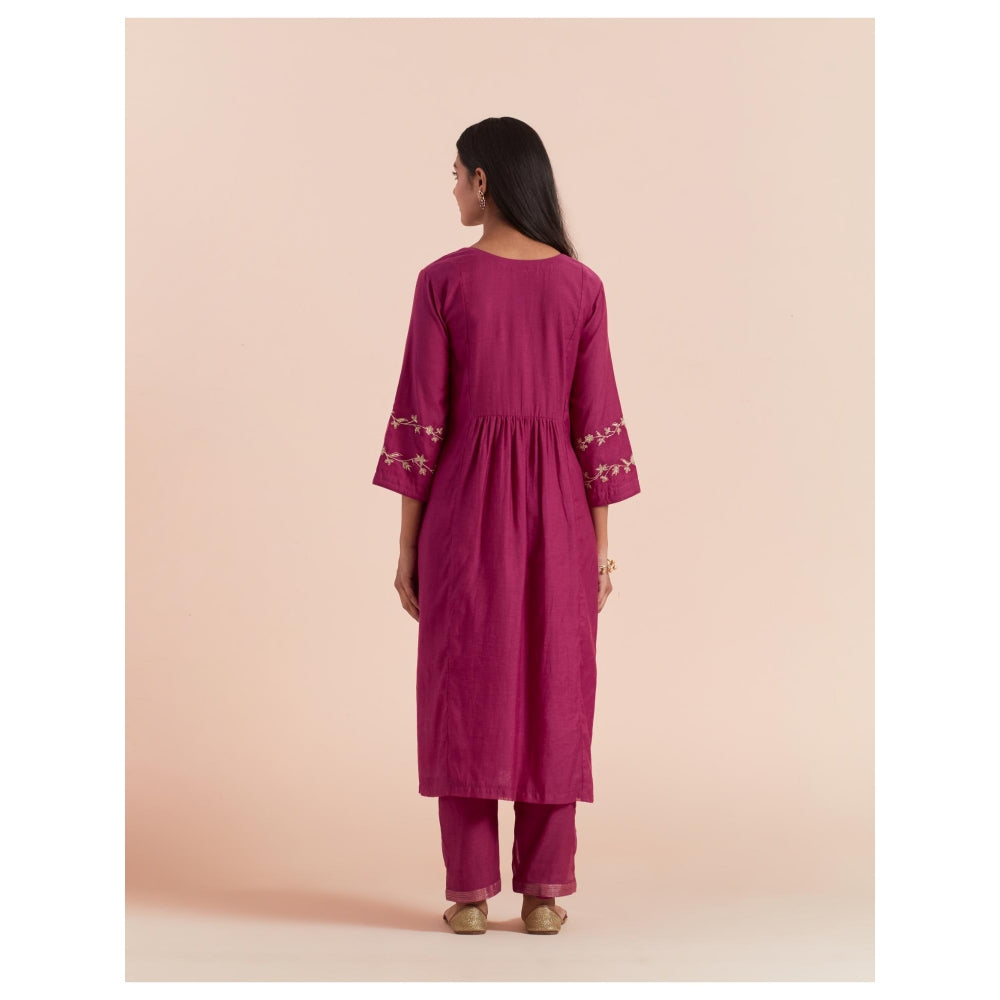 Priya Chaudhary Pink Embroidered Kurta with Pant and Dupatta (Set of 3)