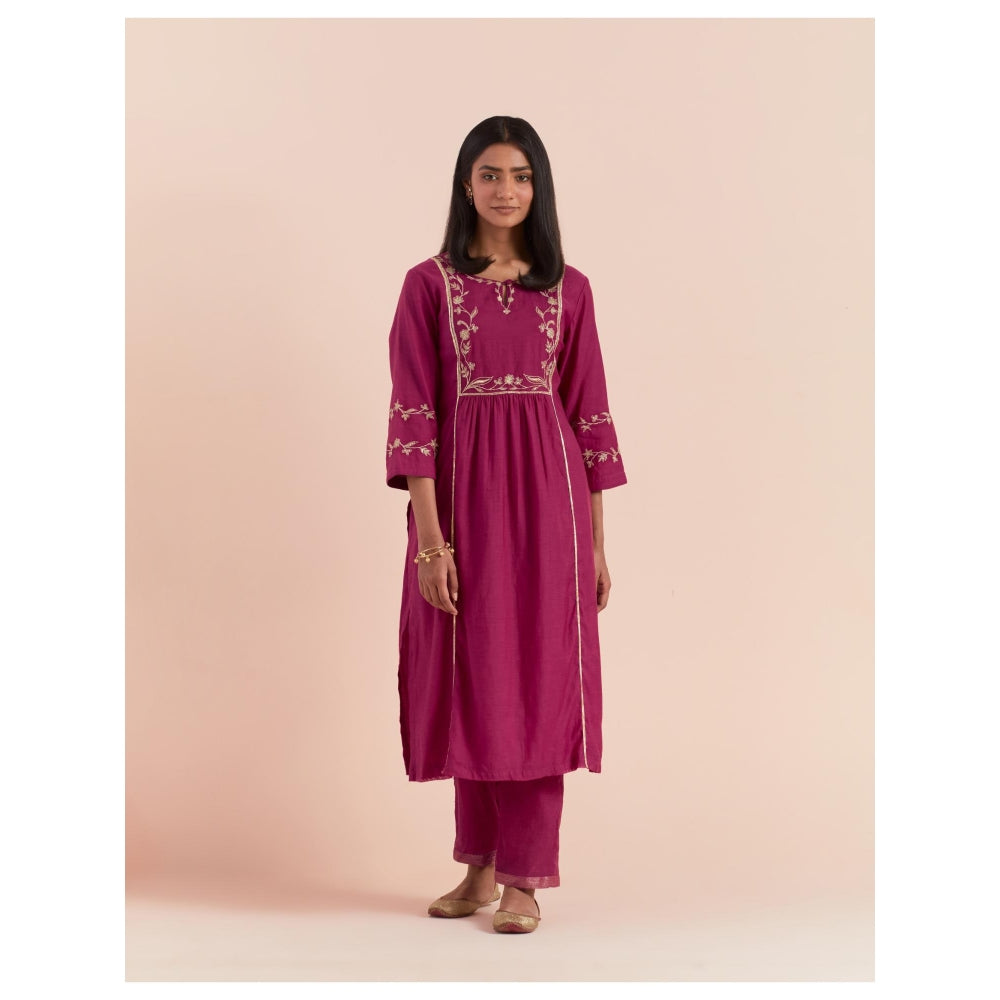 Priya Chaudhary Pink Embroidered Kurta with Pant (Set of 2)